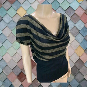 Vintage sexy new wave disco 80’s gold lamé black slouchy sweater top-L